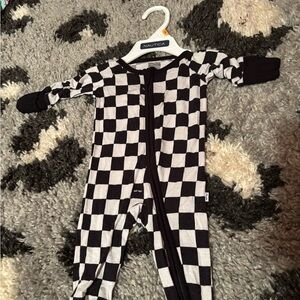Little Sleepies Kids One Piece in Black and White Checkered Pattern